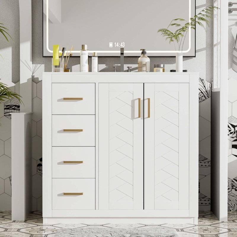 Meuble-lavabo 36 po avec lavabo en céramique, Blanc