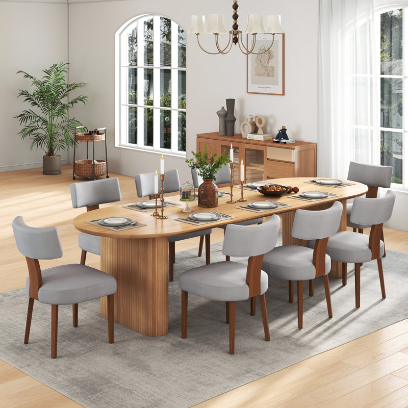 Ensemble de table de salle à manger extensible Modern Farmhouse, Chêne, 9 pièces : table, 8 chaises, Gris