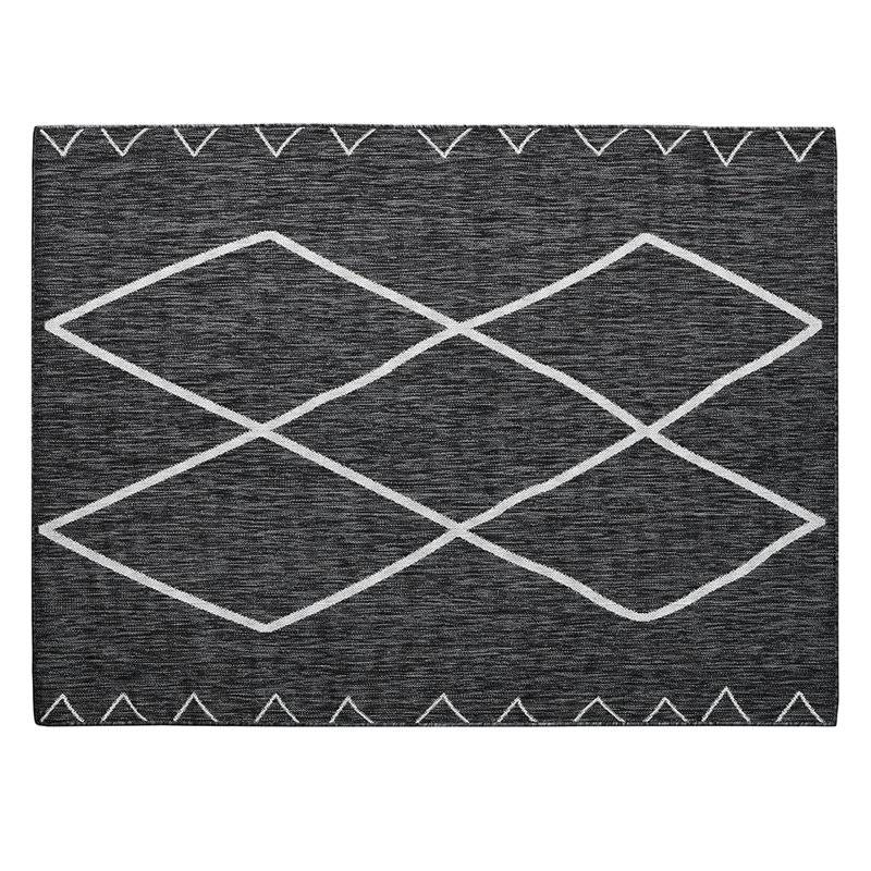 Tapis marocain d'extérieur gris, blanc, polypropylène, géométrique et teinté, 8 x 10, blanc