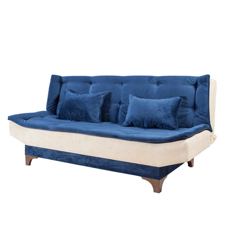 Selph Velvet Sofa Bed, Blue Cream