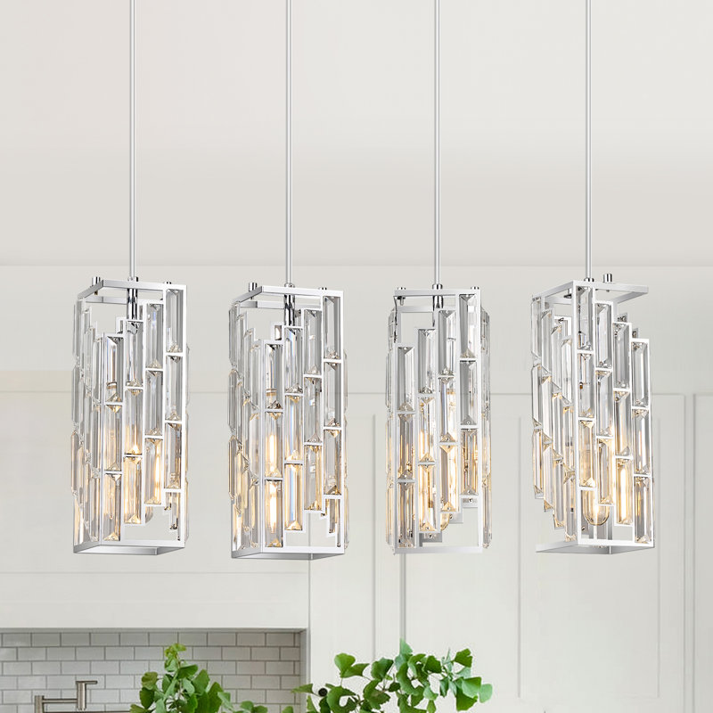 Mini luminaire suspendu réglable 4 lumières lustres en cristal, Chrome