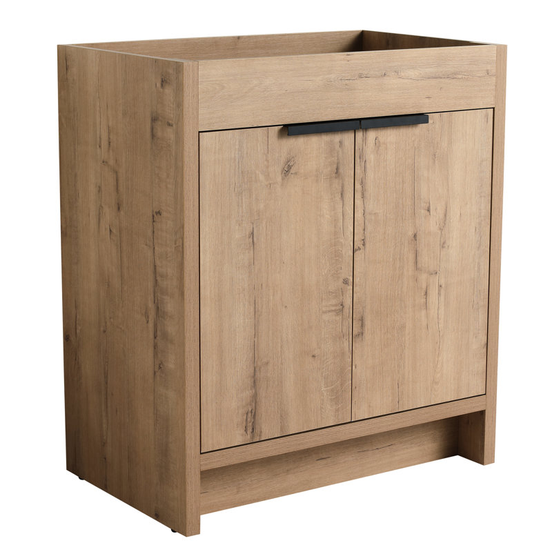 Armoire de salle de bain 30 po sans lavabo - charnières de porte à fermeture douce en contreplaqué chêne imitation Bvb02430imo Matériau de meuble-lavabo autoportant 2 portes à fermeture en douceur