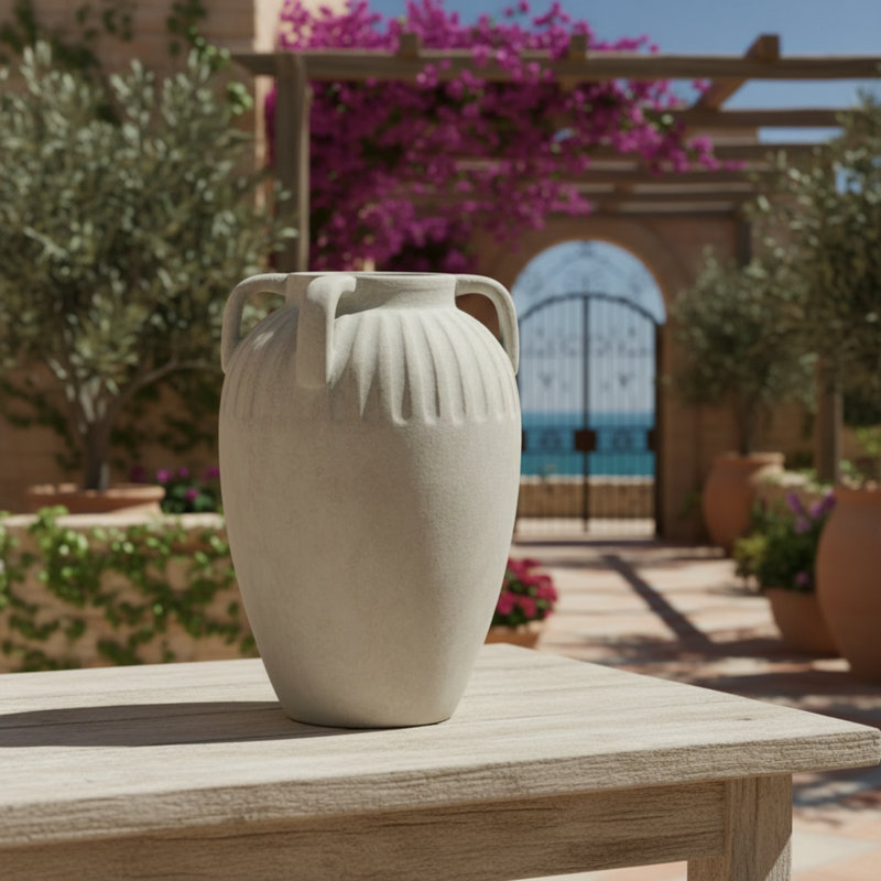 10-Inch Ivory Three-Eared Ceramic Vase