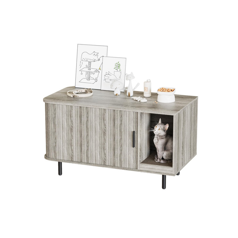 Enceinte de litière pour chat avec bloc-notes pour chat, Gris