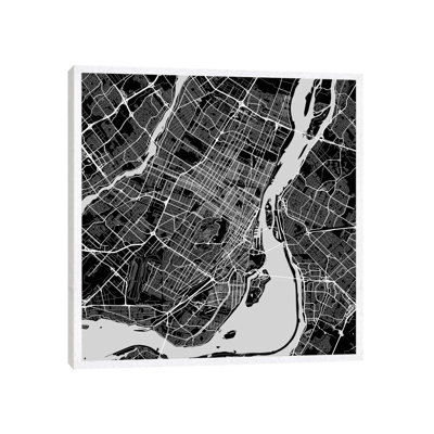 Montreal Urban Roadway Map (Black) 1 Piece Wall Art on Canvas