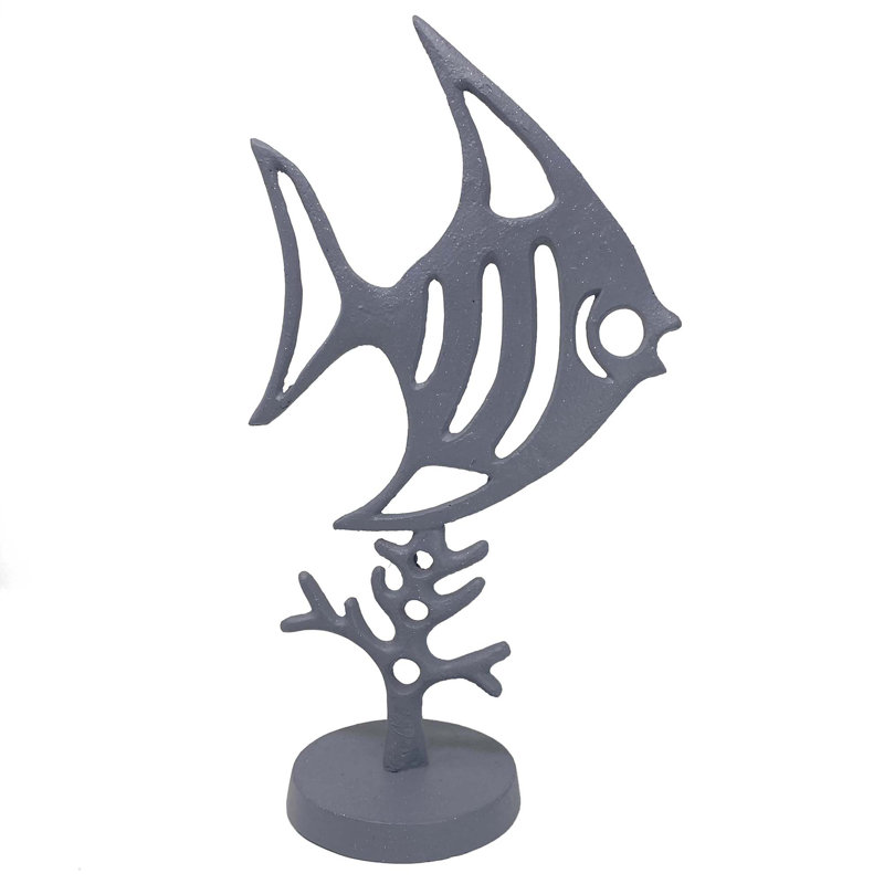 ANGEL FISH Iron Ornament 37cm, Grey Shimmer