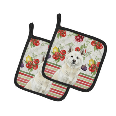 White Akita Vegetables Pair of Pot Holders