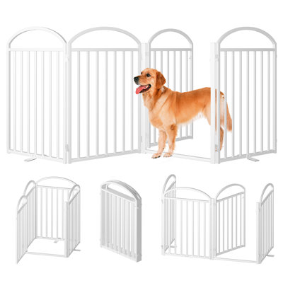 Snuowu 4 Panles Full Matel Freestanding Dog Gates With Door, 96"extra Wide 32"tall Free Standing Dog Pet Gate For Indoor & Outdoor. Foldable Pet Fences For Doorways, House, Stairs, Porch, Deck, Yard