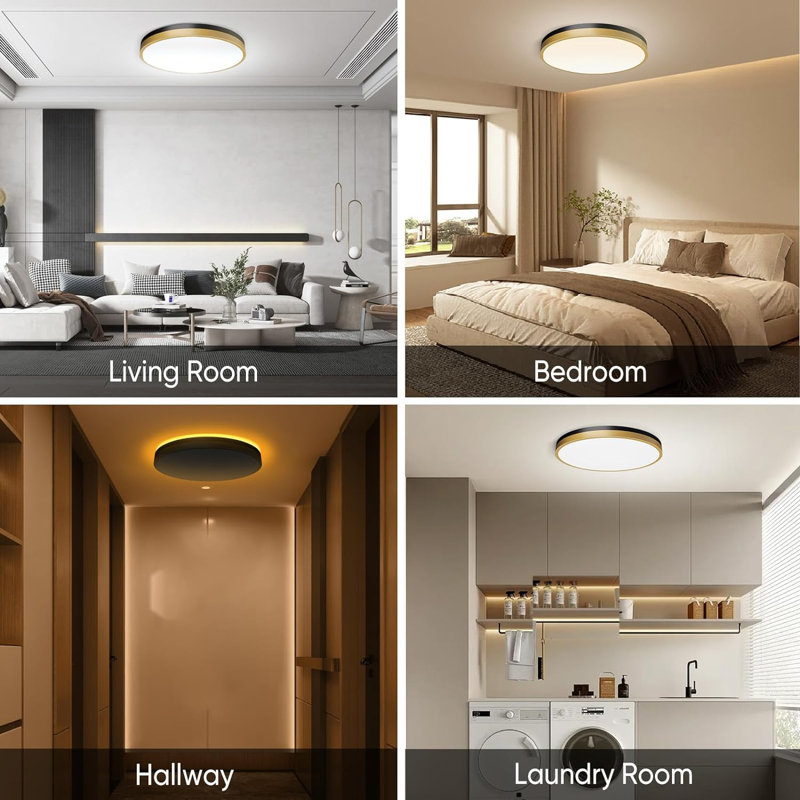 13-Inch White Gold LED Flush Mount Ceiling Light with Remote