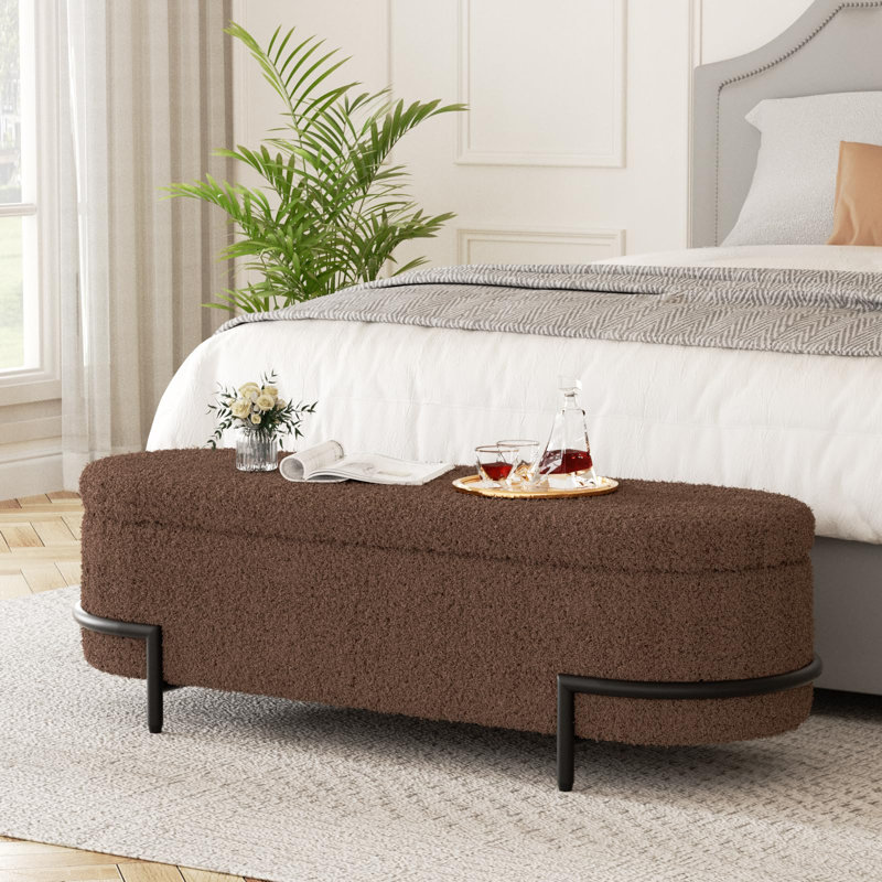 Banc de rangement en mélange de polyester Kendelyn, Beige, H 17,7 po x l 52,4 po x P 16,5 po