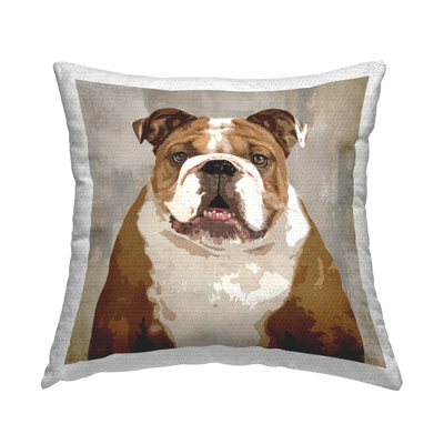 Pet Bulldog Portrait Abstract Beige Pattern Outdoor Printed Pillow by Keri Rodgers