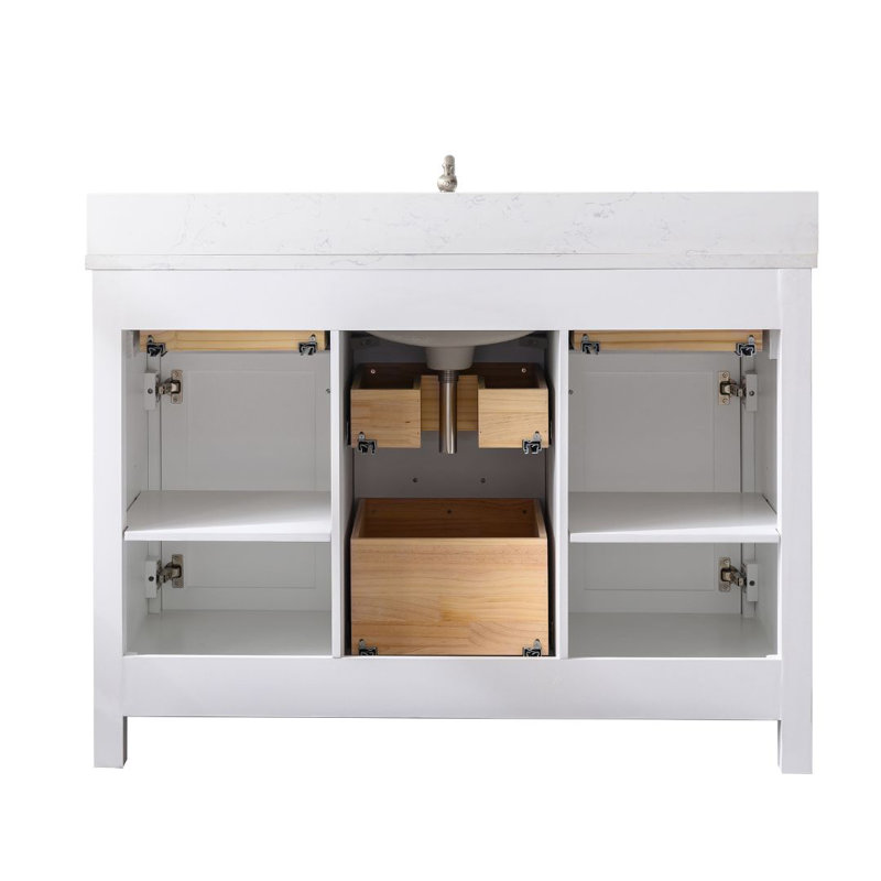 Meuble-lavabo simple Ajhane, Blanc / nickel brossé