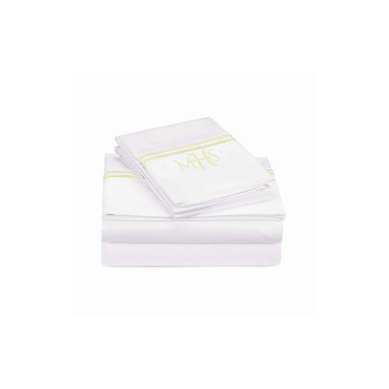 Monogram 400TC Embroidery & Border Cotton Sateen Solid Sheet Set, California King Sheet Set, Yes