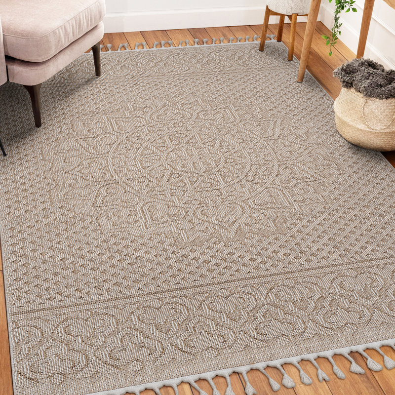 4X6 Beige Medallion Area Rug From Loom & , Stain , Non-Shedding, Safe For And Pets, Ideal Indoor/Outdoor, Living Room, Bedroom, Study Rug, -, All Spaces, Entryway, Dorm Room