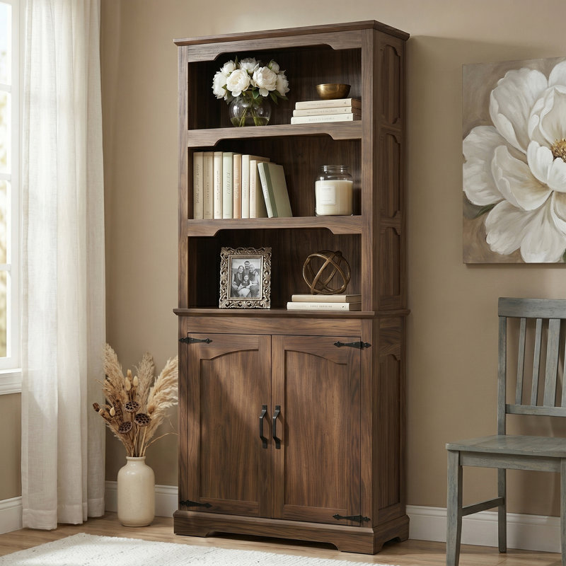 70" H X 31.5" W Standard Bookcase With Doors,  Walnut