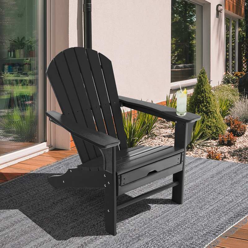 Chaise Adirondack rétractable en plastique avec repose-pieds CALAWAY, Noir
