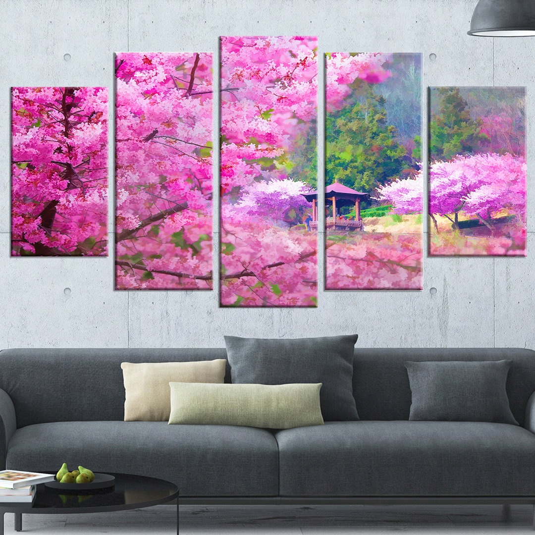 " Japanese Cherry Flowers " 5 - Pieces Design Art