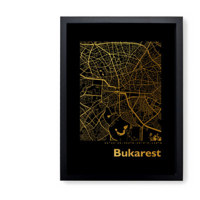 Bucharest Map - Single Picture Frame Print