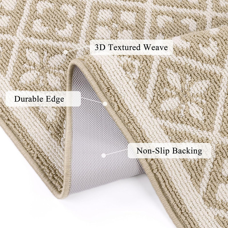 Non Slip Washable 2'x6'  Kitchen Rug, Beige