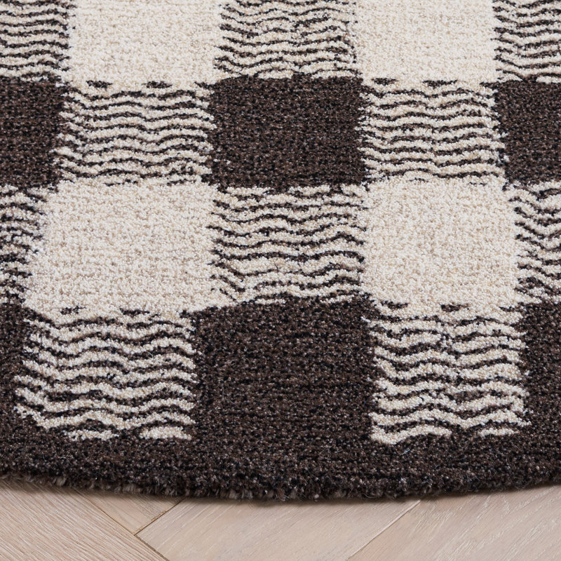 Genre 801 Hand Tufted Wool/Cotton/Fiber Checkered Rug in Brown/Ivory, Round 6'