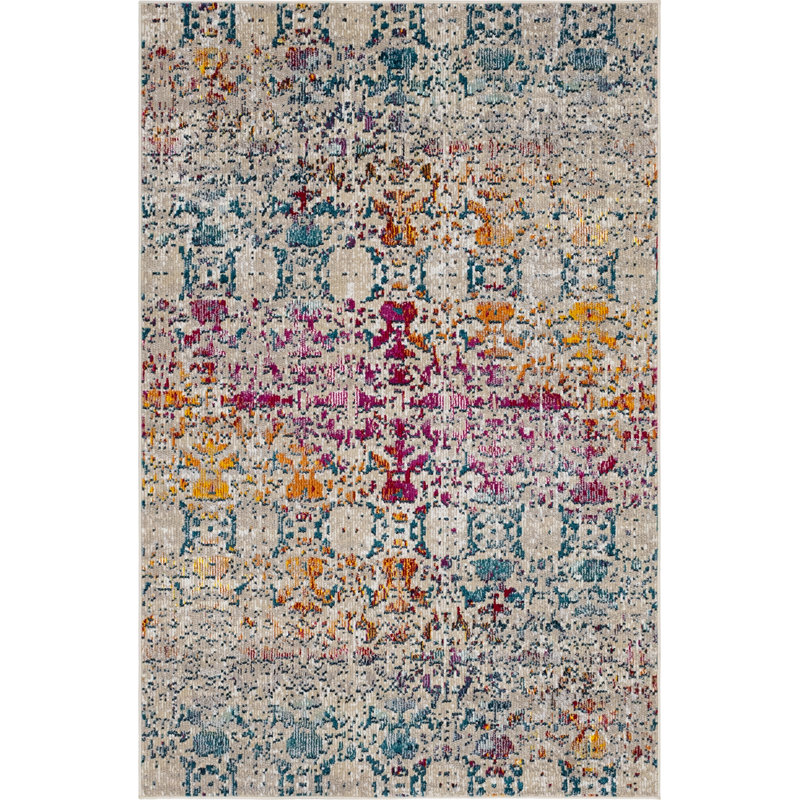  Tapis bleu / gris / rose Power Loom, Rectangle 4 pi 1 po x 6 pi 1 po