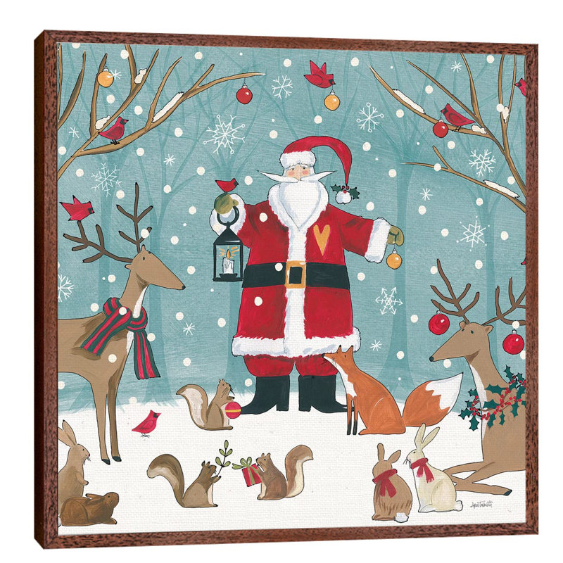 Woodland Christmas VI by Anne Tavoletti - Floater Frame Painting on Canvas, 93.98 cm H x 93.98 cm W, Brown Framed