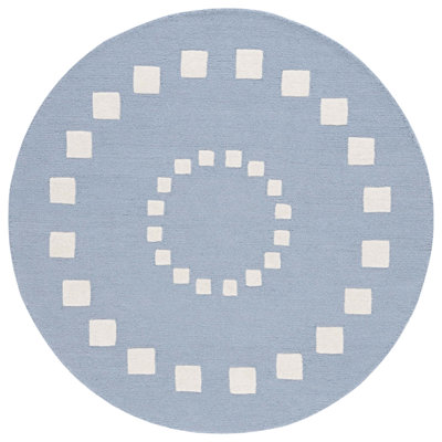 Round Barbesco Hand Tufted Wool/Cotton in Blue/Ivory Area Rug