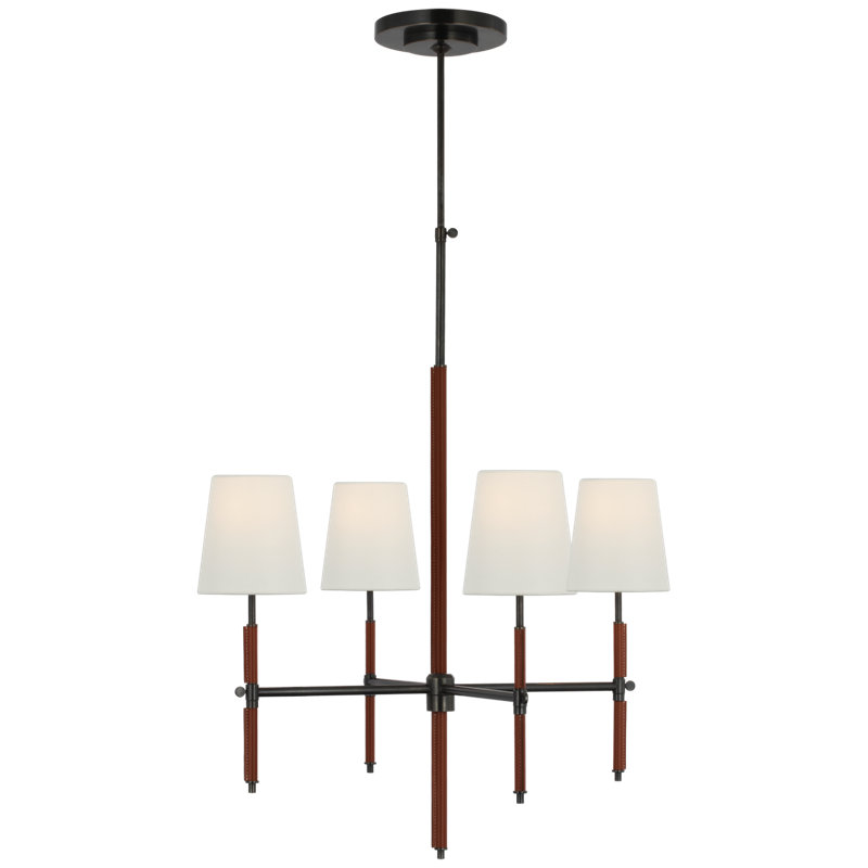 Bryant 4 - Light Chandelier, 33" H x 26" W x 26" D, Bronze/Saddle Leather