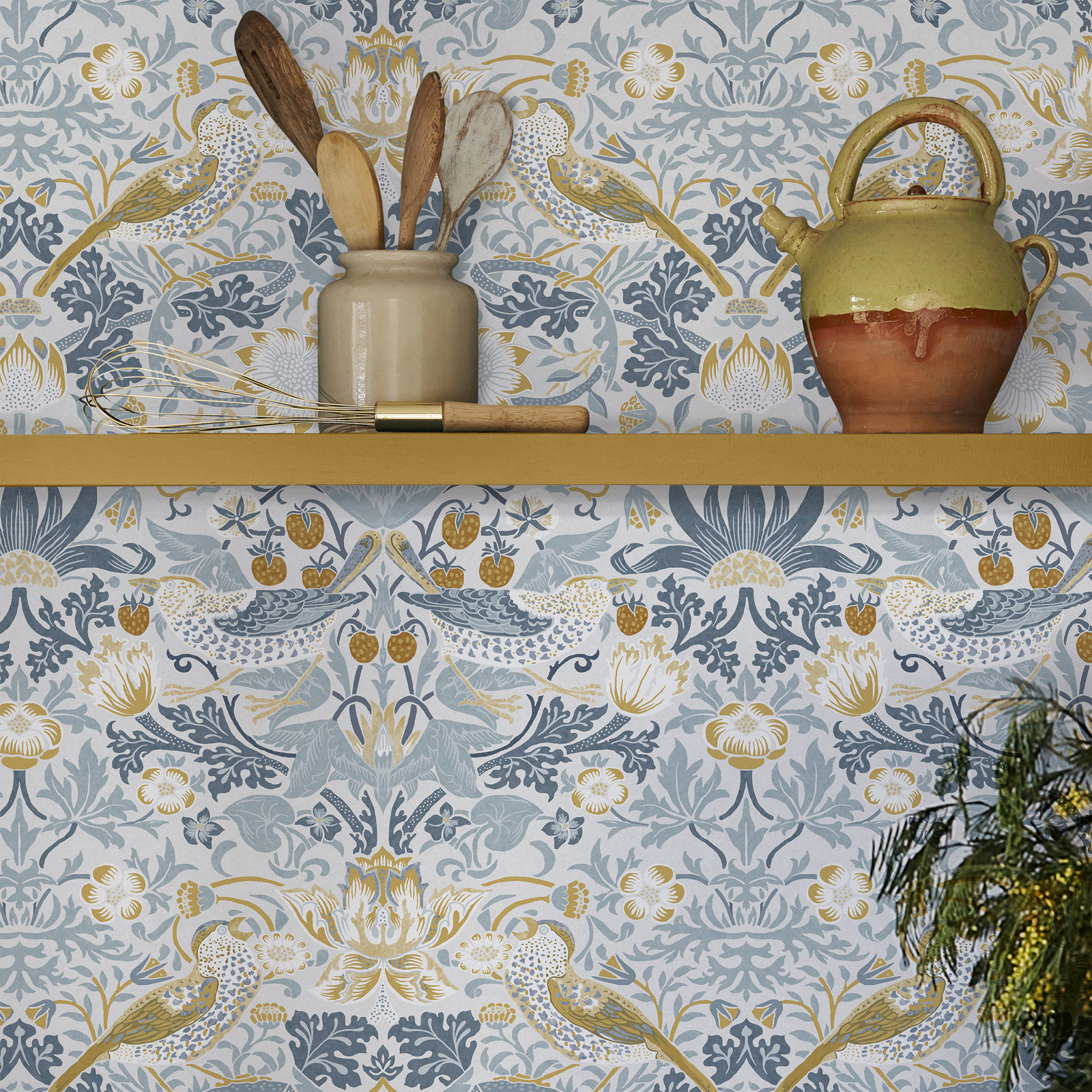 Floral Wallpaper, Soft Blue