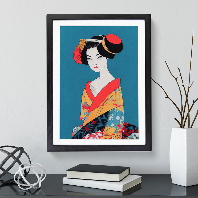 A Dazzling Geisha - Framed Print, 64cm H x 46cm W x 2cm D, Black Framed