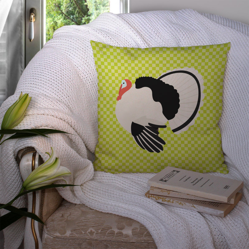 Turkey Check Square Outdoor Throw Pillow, Green, 14" x 14"