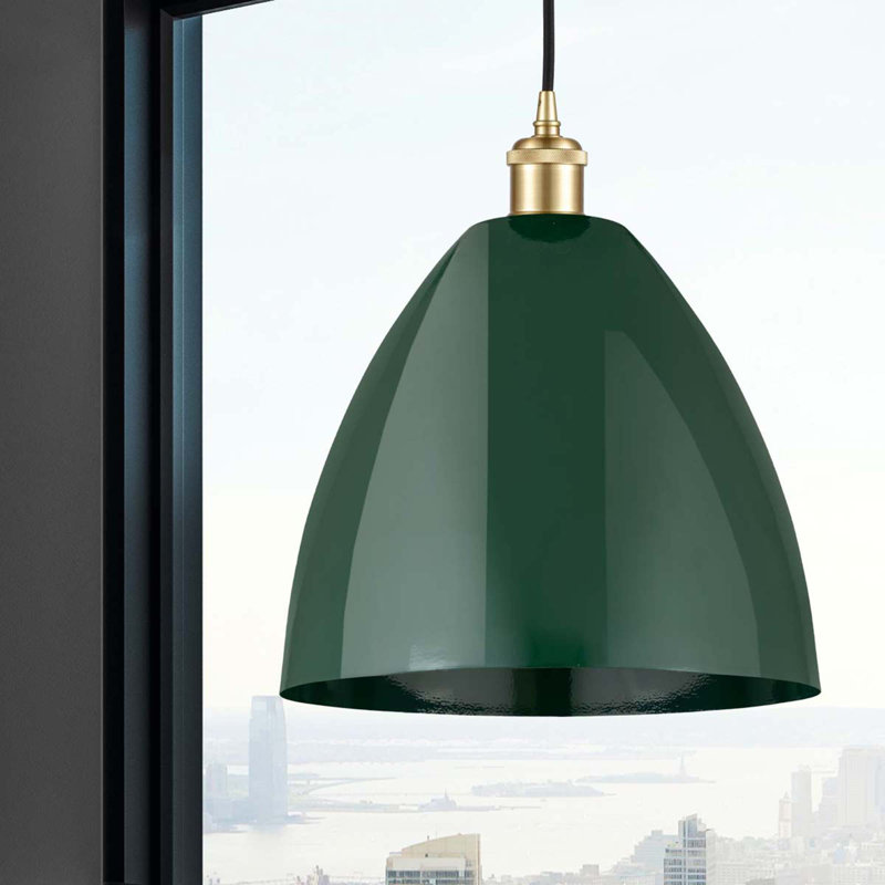 Luminaire suspendu conique 1 lumière, H 14,75 po x l 12 po x P 12 po, Vert, Or satiné