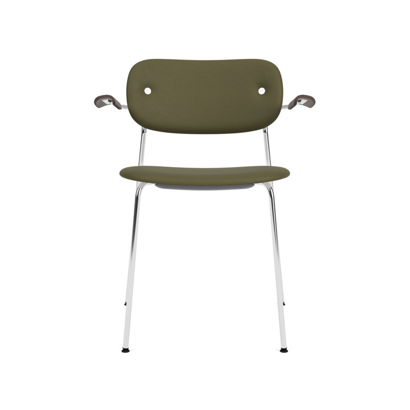 Co Upholstered Arm Chair, Dark Stained Oak, Green Leather, Chrome
