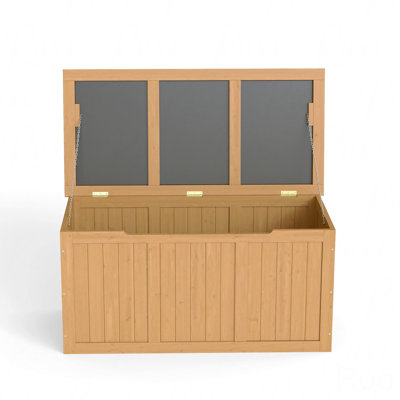 Coffre de terrasse en bois naturel 67 gallons, siège / table à double usage résistant aux intempéries