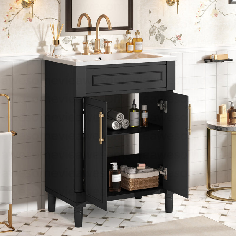 24" Bathroom Vanity With Integrated Ceramic Sink, Bathroom Cabinet With 2 Doors, Single Sink Bathroom Vanity For Small And Medium Restroom