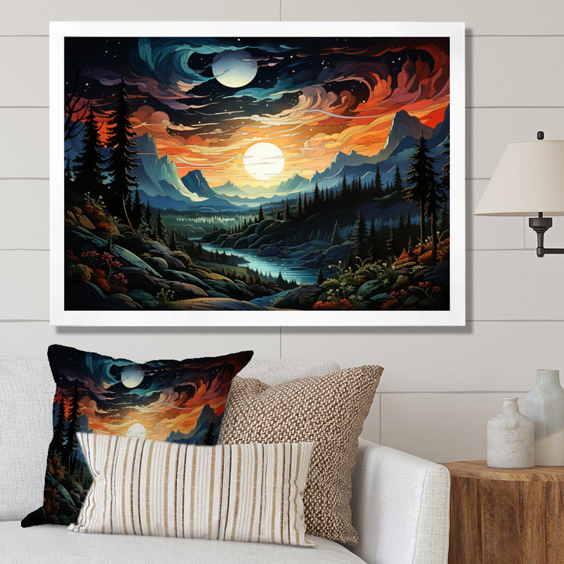 " Landscape Aurora Borealis Natures IX ", H 30 po x l 40 po x P 1,5 po, Cadre simple blanc