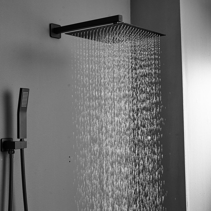 Système de douche pour salle de bain - Douche murale à effet pluie avec garniture en céramique noire, robinet noir émaillé, style baignoire sur pieds, finition polie