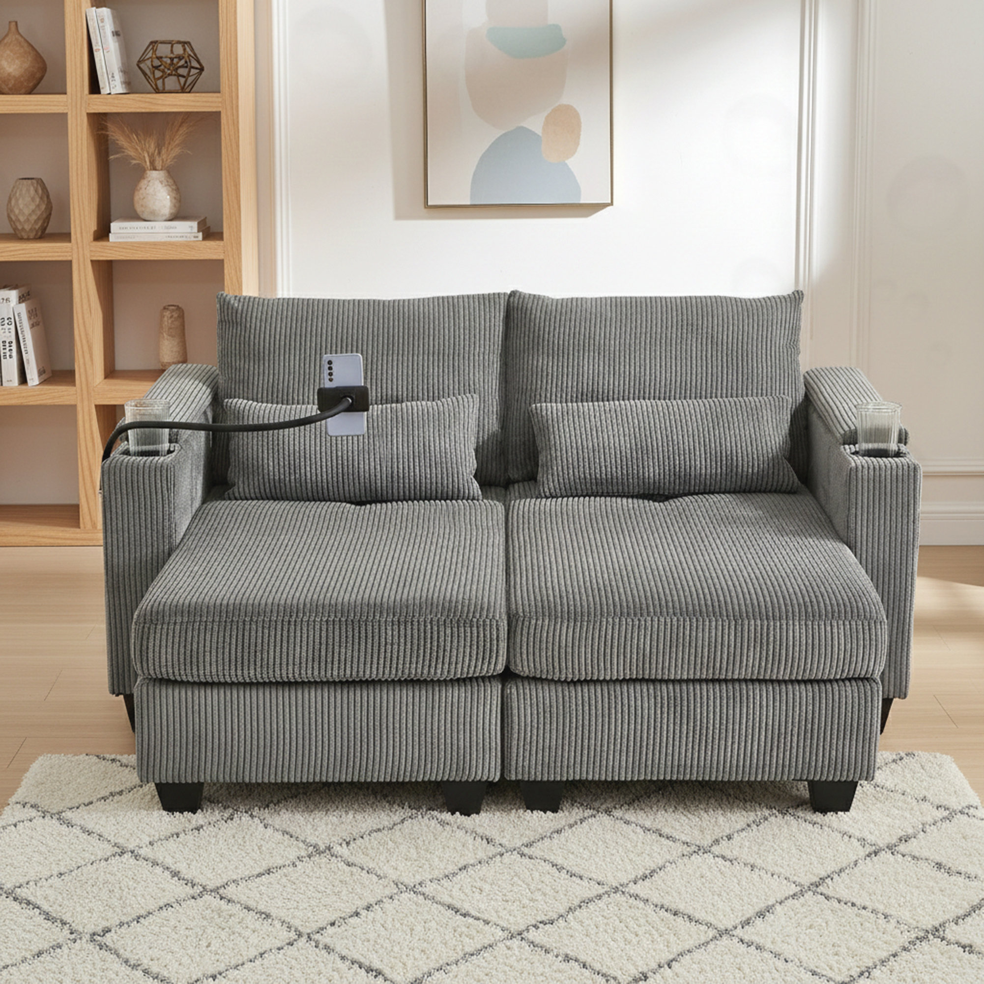 Latitude Run® Loveseat with USB Ports, Two Cup Holders and Phone Holder ...