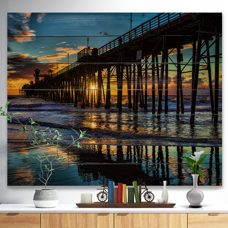 Oceanside Pier at Evening - Reproduction de photo de paysage, H 36 po x l 46 po x P 1,5 po, Bois
