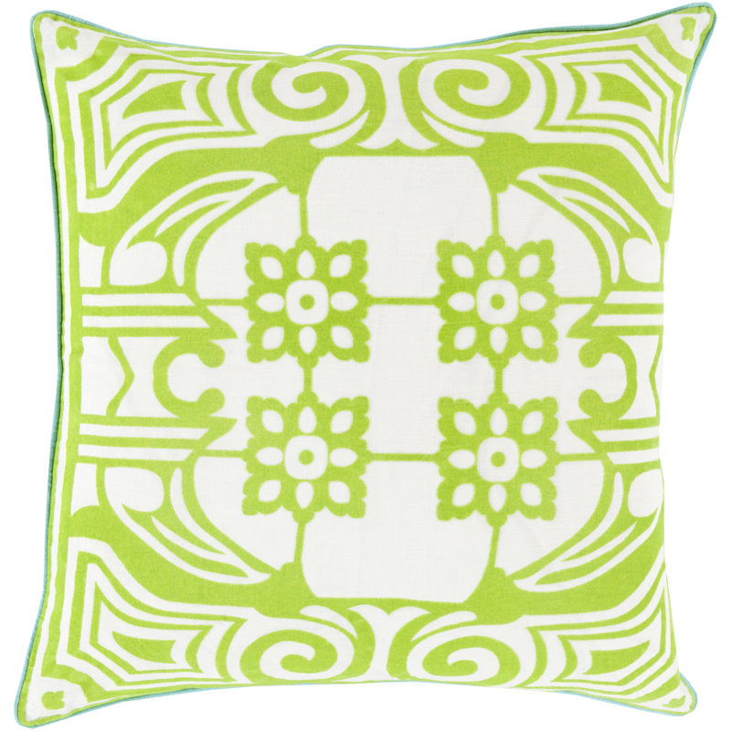 Embroidered Linen Throw Pillow, 22" H x 22" W x 4" D, Lime, Polyester