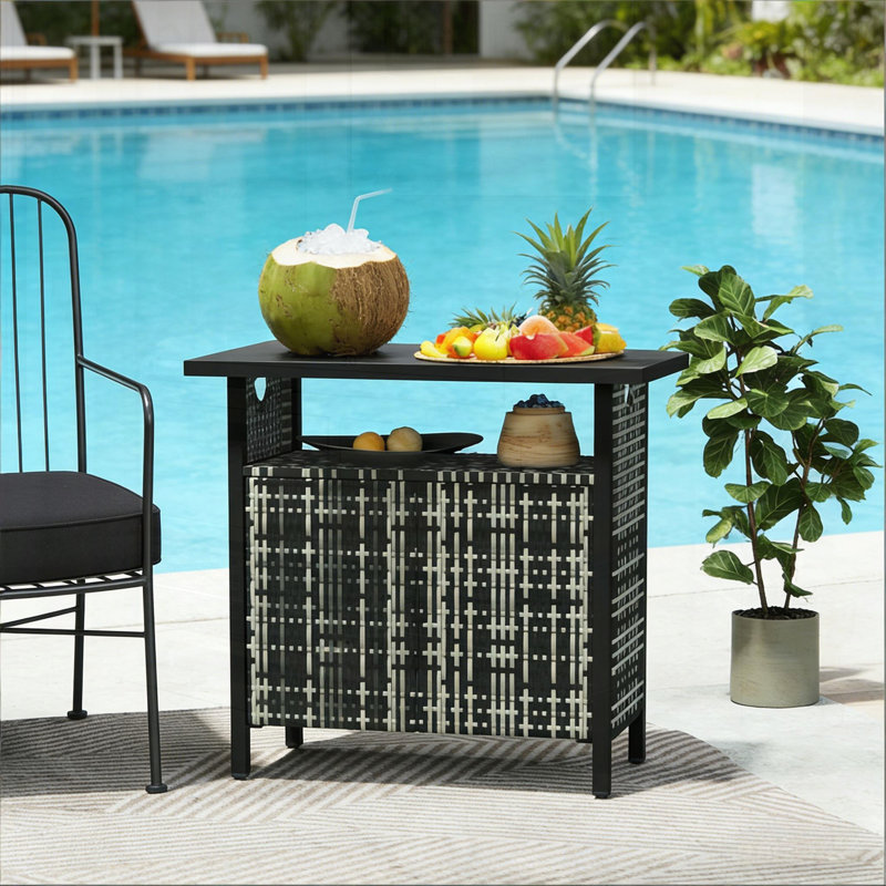 Élégante table de bar d'extérieur avec rangement intégré pour les serviettes, pour le patio et la piscine., Couleurs mixtes
