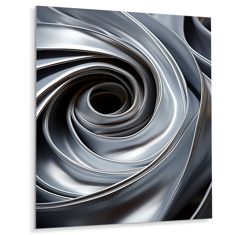 «Gray Spiraling Abstraction», art mural abstrait en spirale en métal, H 32 po x l 16 po x P 1 po