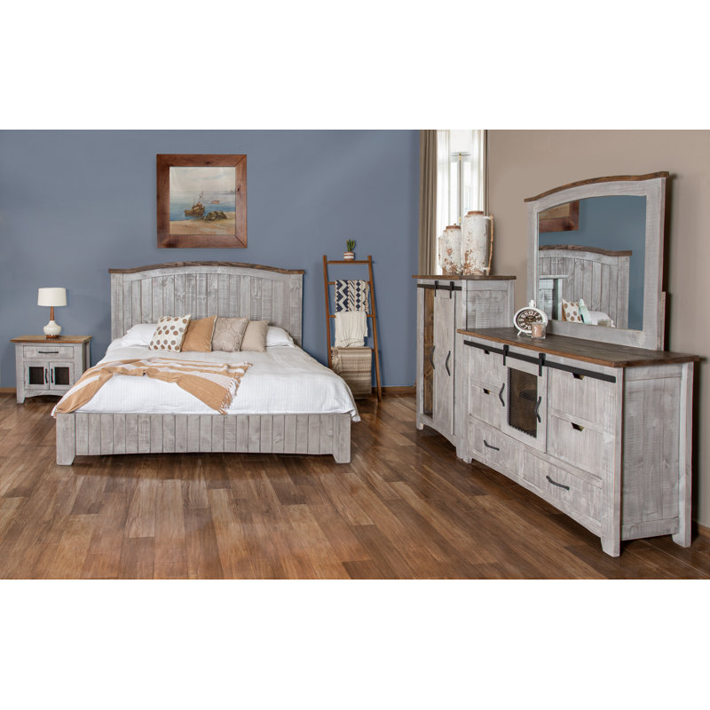 Lit standard en bois massif gris Pueblo, Gris