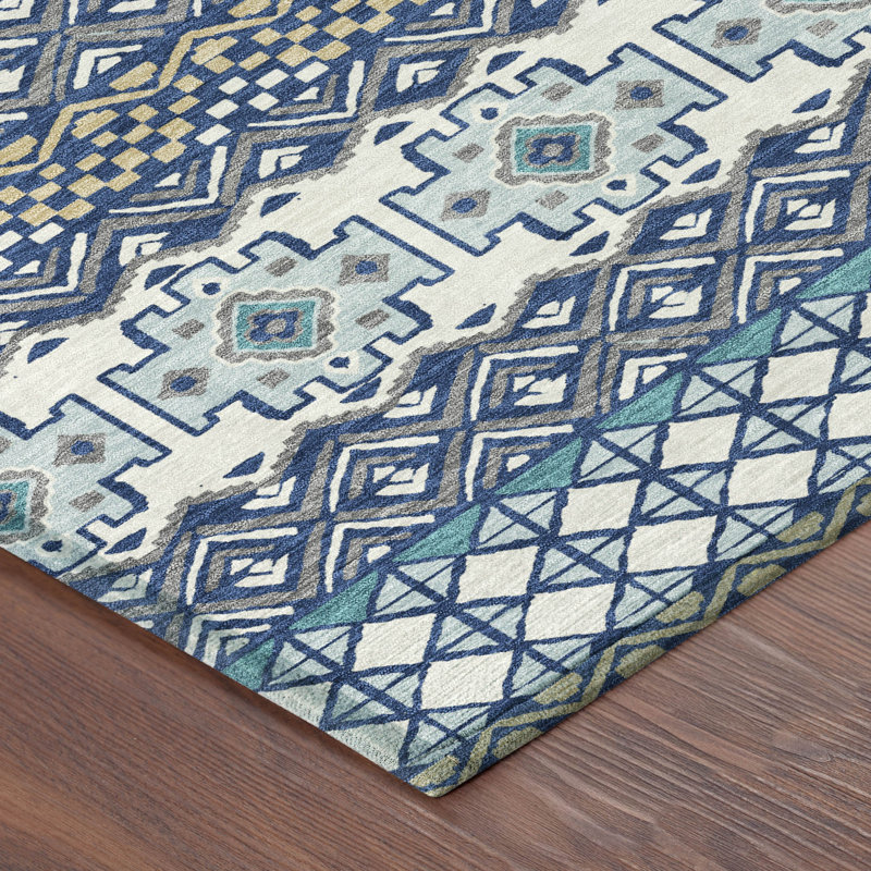 Machine Washable Indoor/Outdoor Chantille ACN2760 Striped Rug, 3' x 5', Baltic