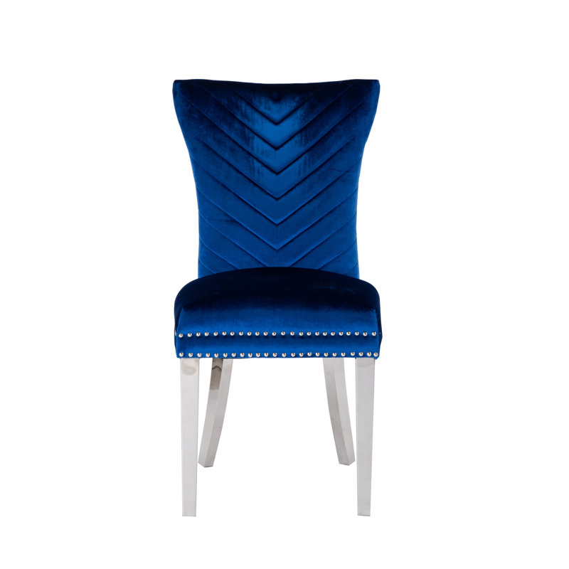 Escalera 20'' H Velvet Upholstered Dining Chair, Blue, Silver