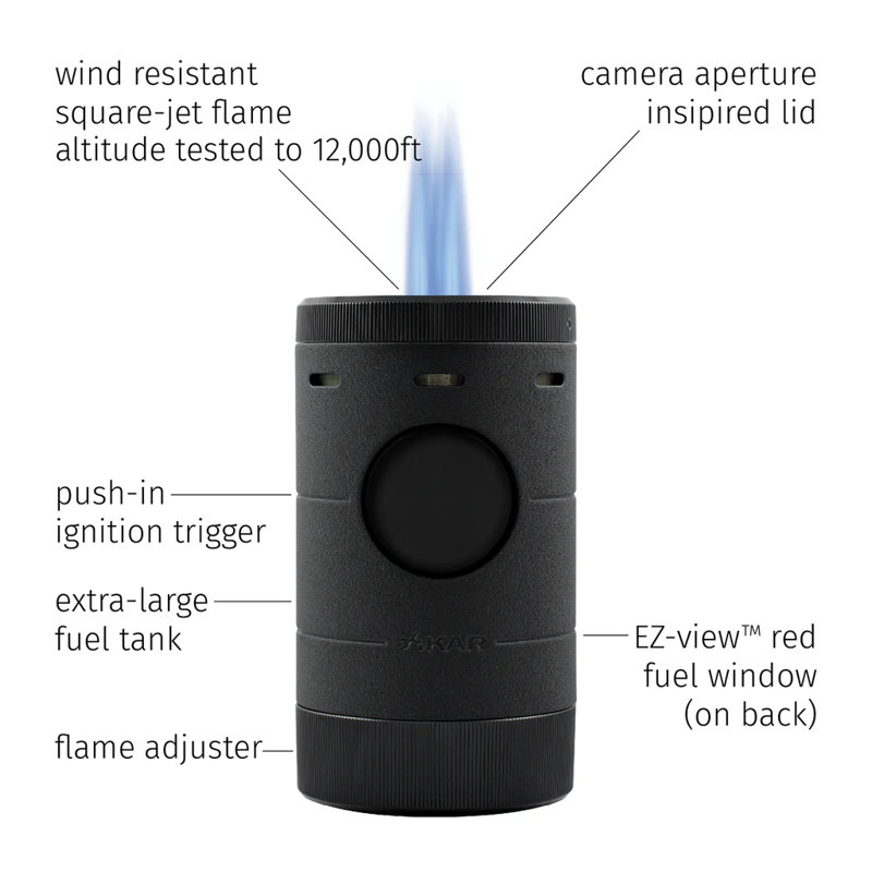 Briquet de table Xikar Volta Quad Flame, haute performance, Noir