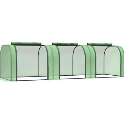 À l'année - Mini serre de jardinage 10 pi x 3 pi 2,5 pi avec couvercle, entrées enroulables et structure en acier thermolaqué. Compact pour une utilisation extérieure sur les balcons avec portes à fermeture à glissière