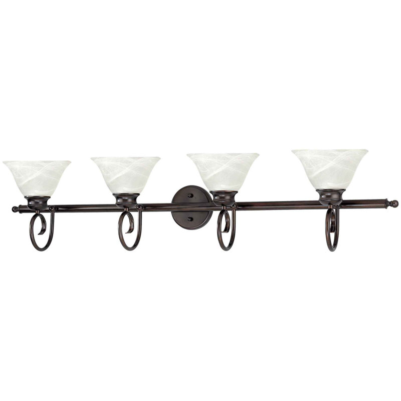 Applique murale 4 lumières pour salle de bain ou pour meuble-lavabo fluorescent bronze d'intérieur 4 lumières avec abat-jour en verre albâtre blanc