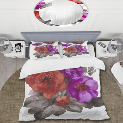 Fleurs rouges et fuchsia - Ensemble de housse de couette traditionnel - Microfibre de polyester