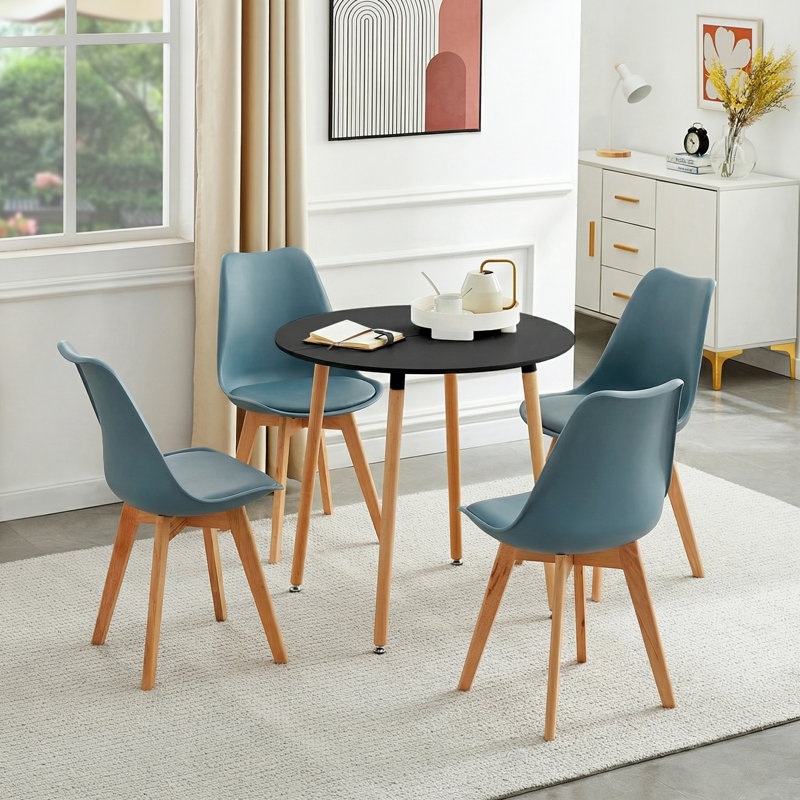 4 - Person Dining Set, Black, Aegean Blue